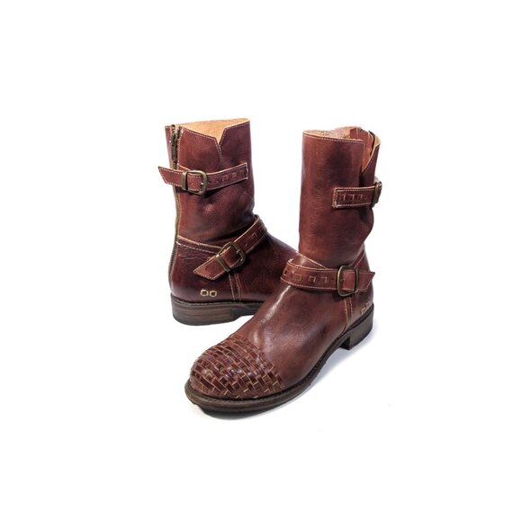 Bed Stu Moto Boots 9 Ashwell Dark Scarlett Brown Rustic Leather Boots - Picture 2 of 11